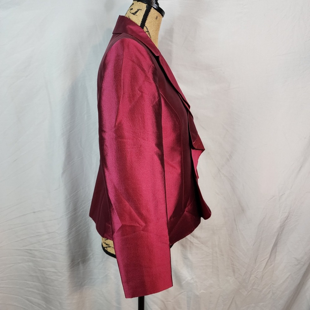 ALBERT NIPON Size 8 Reddish Ruffle Front Silk Wool Blend Formal Blazer Jacket - Picture 4 of 9